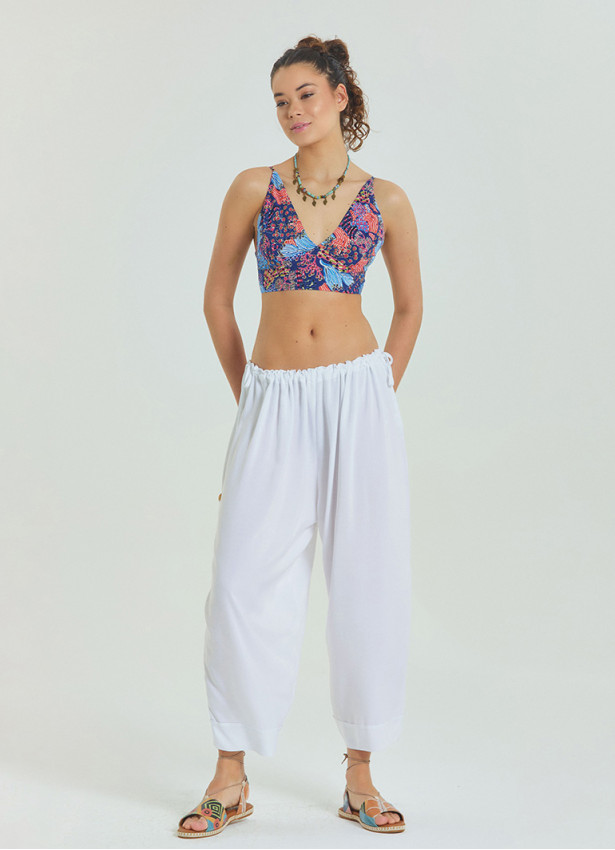 Adjustable Waist White Yoga Pants with Rope Detail 4582